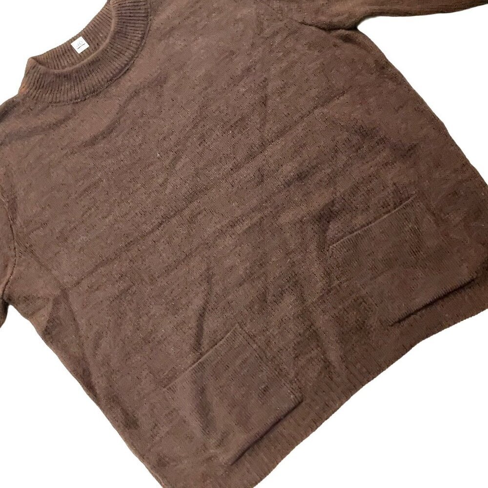 Vintage 1940s Long Sleeve Dark Brown Crew Neck Knit Sweater w/ 2 Front Pockets - Picture 9 of 10